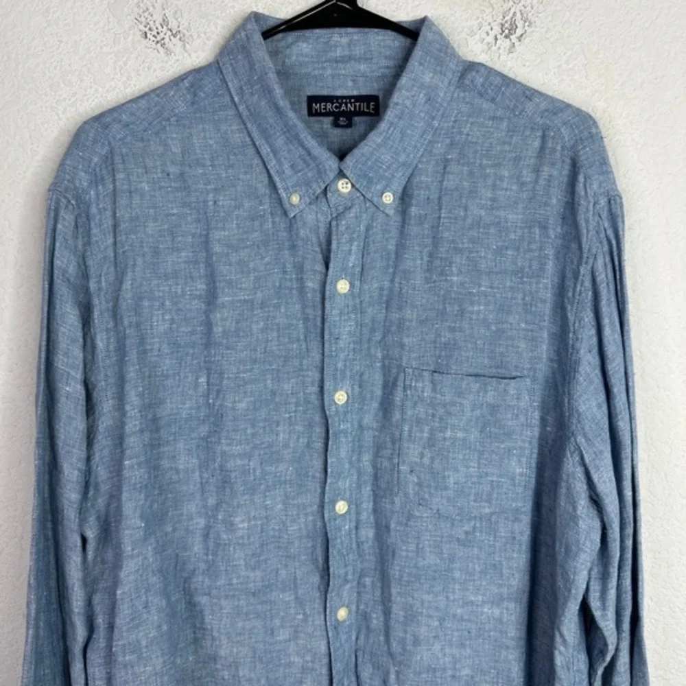 J.Crew Mercantile‎ Shirt Mens XL Blue Long Sleeve Linen Napoli Preppy Coastal